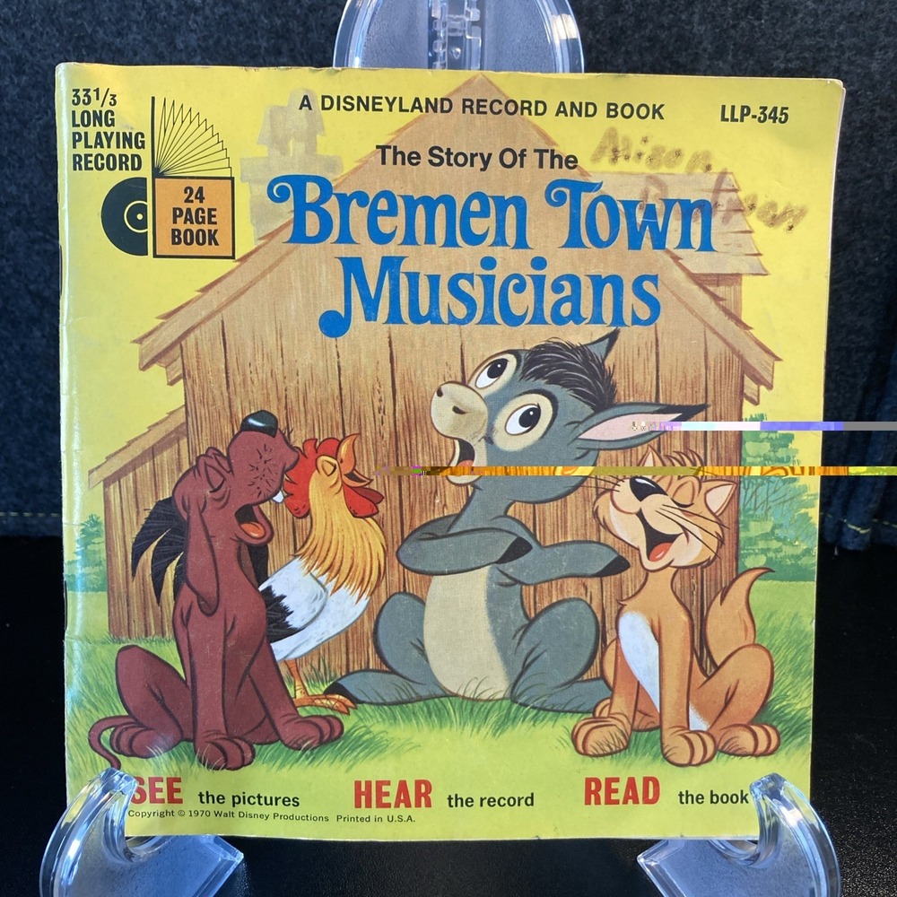 Bremen‎ Town Musicians Walt Disney 24 Page Book & 33 1/3 RPM Record 1970 LLP-345